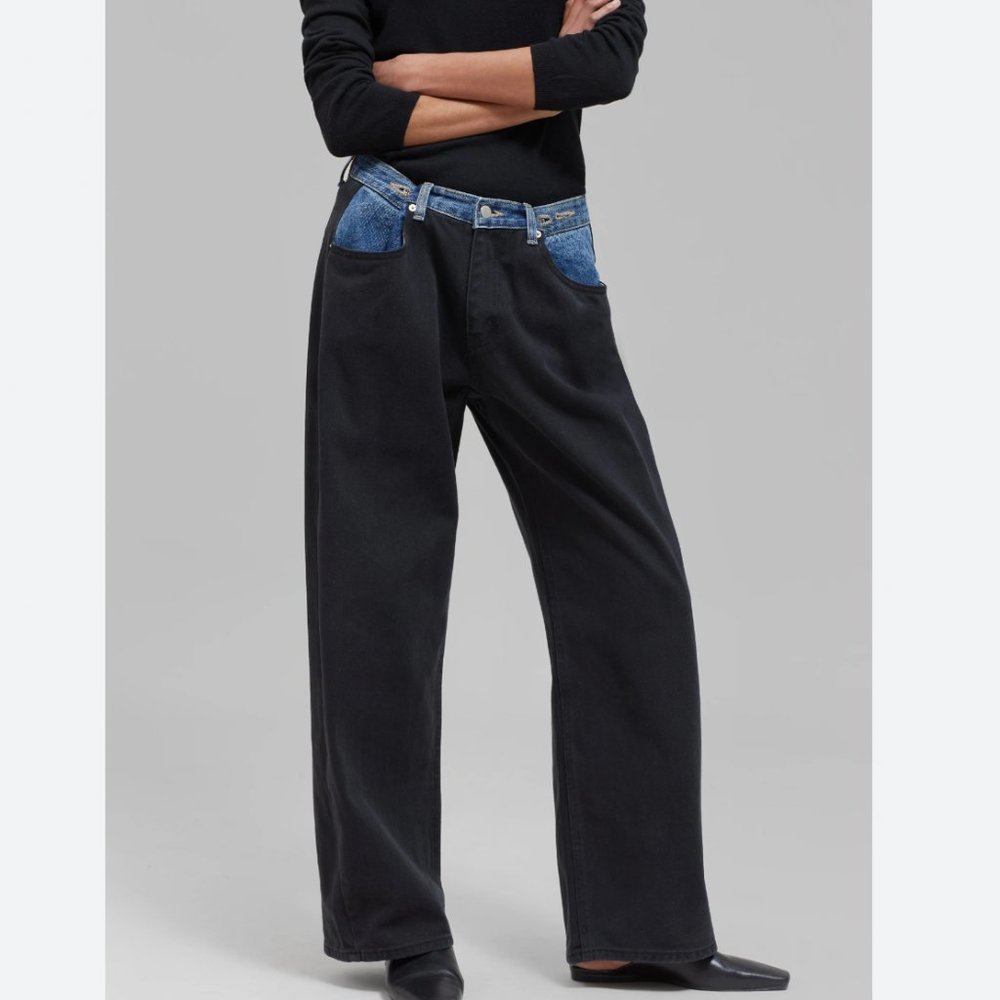 HAYLA CONTRAST DENIM PANTS - BLACK/BLUE (NWT)